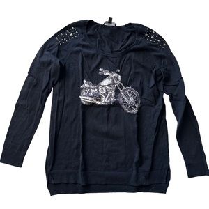 Killer cool Rock & Republic sweater with motorcycle and studs on shoulders